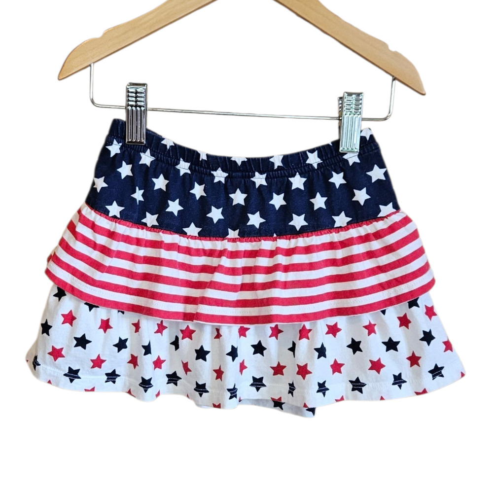 Jumping Beans Girls 4T Patriotic Red White Blue Stars Stripes Tiered Skort